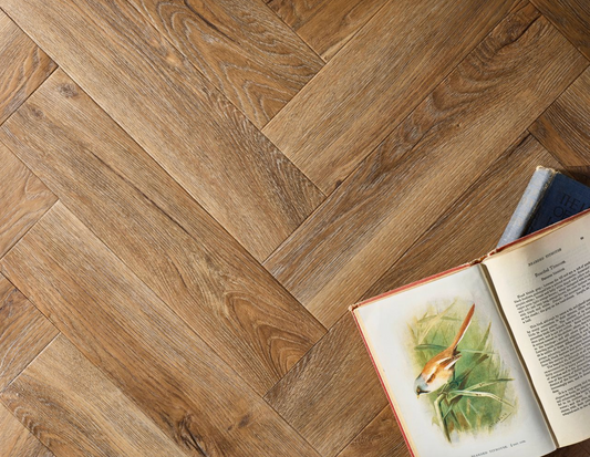 Textures 'Distressed Oak' Stick Down Herringbone LVT Flooring